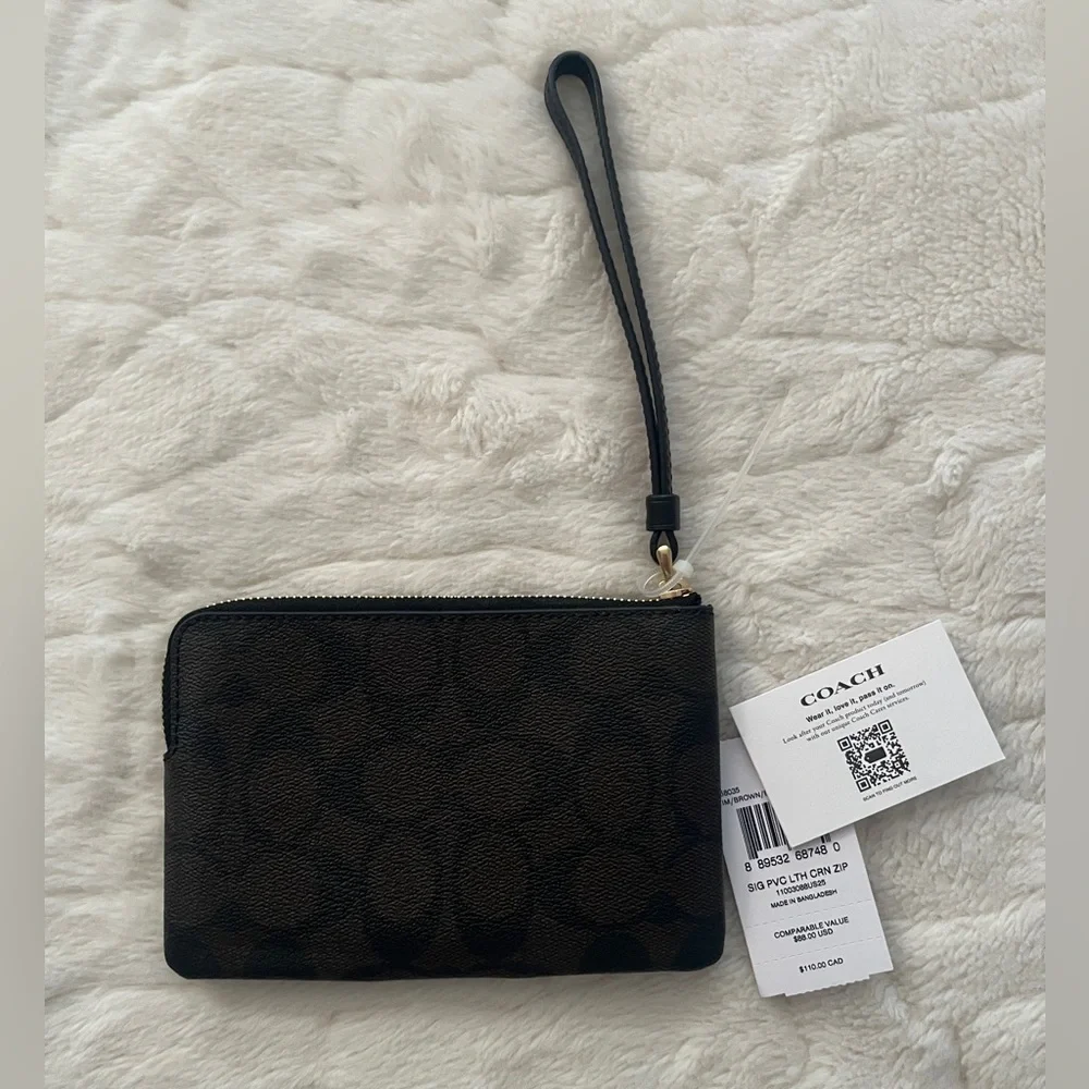 Coach Black and Brown Signature Wristlet